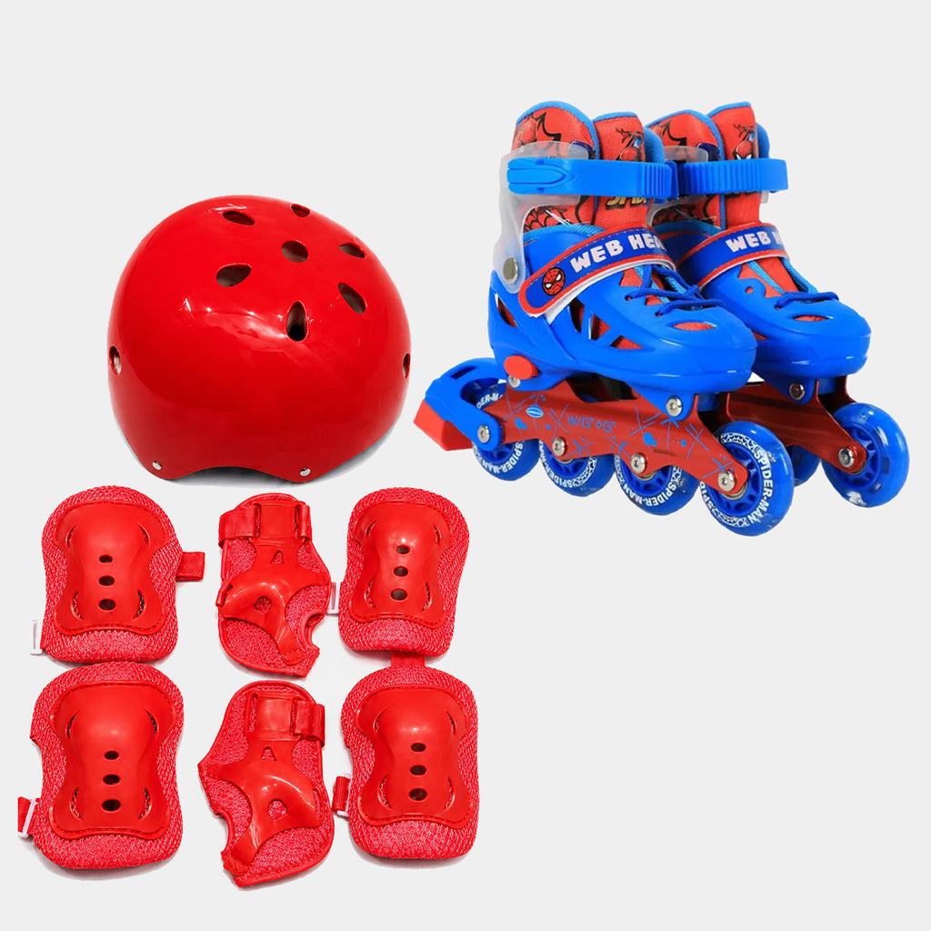 Pack Patins à Roulettes Enfant Spiderman Réglables avec Casque et Protections