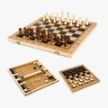 Coffret de Jeux 3-en-1 en Bois – Échecs, Dames & Backgammon