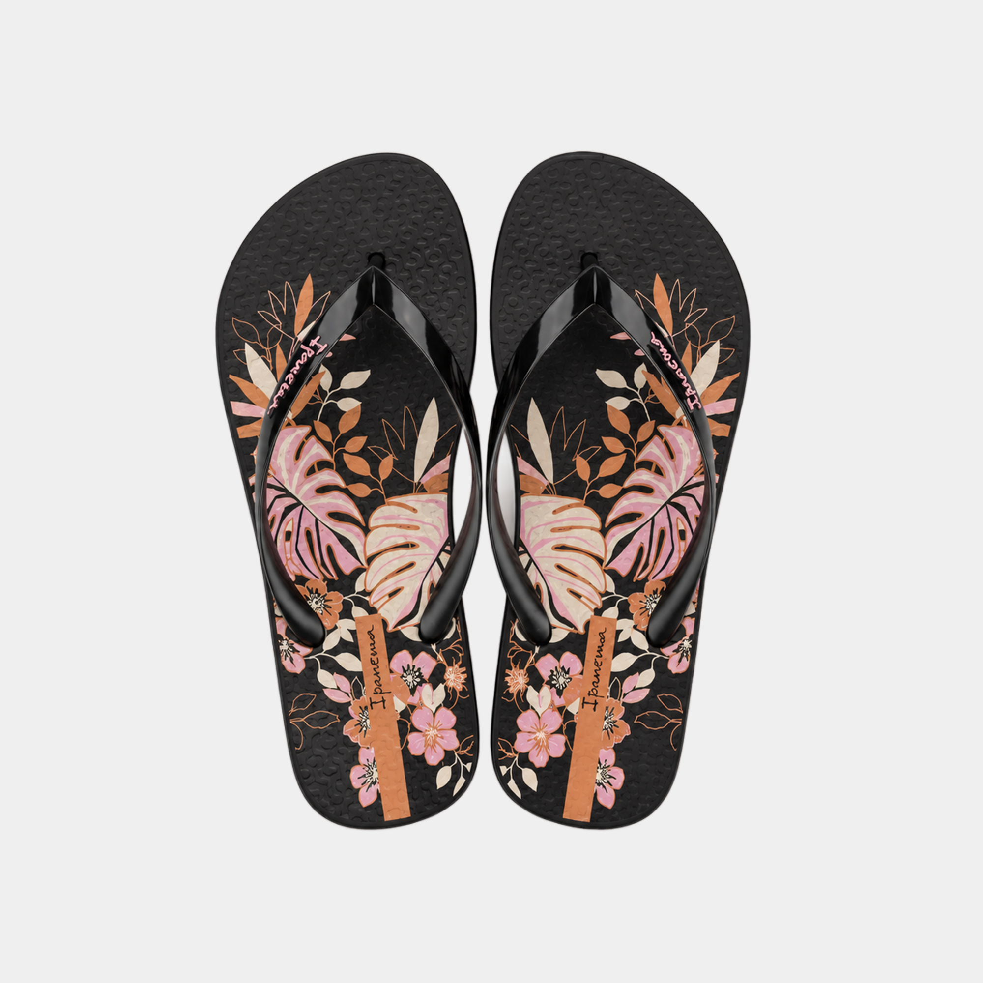 Claquette Ipanema – Motif Tropical Noir & Orange