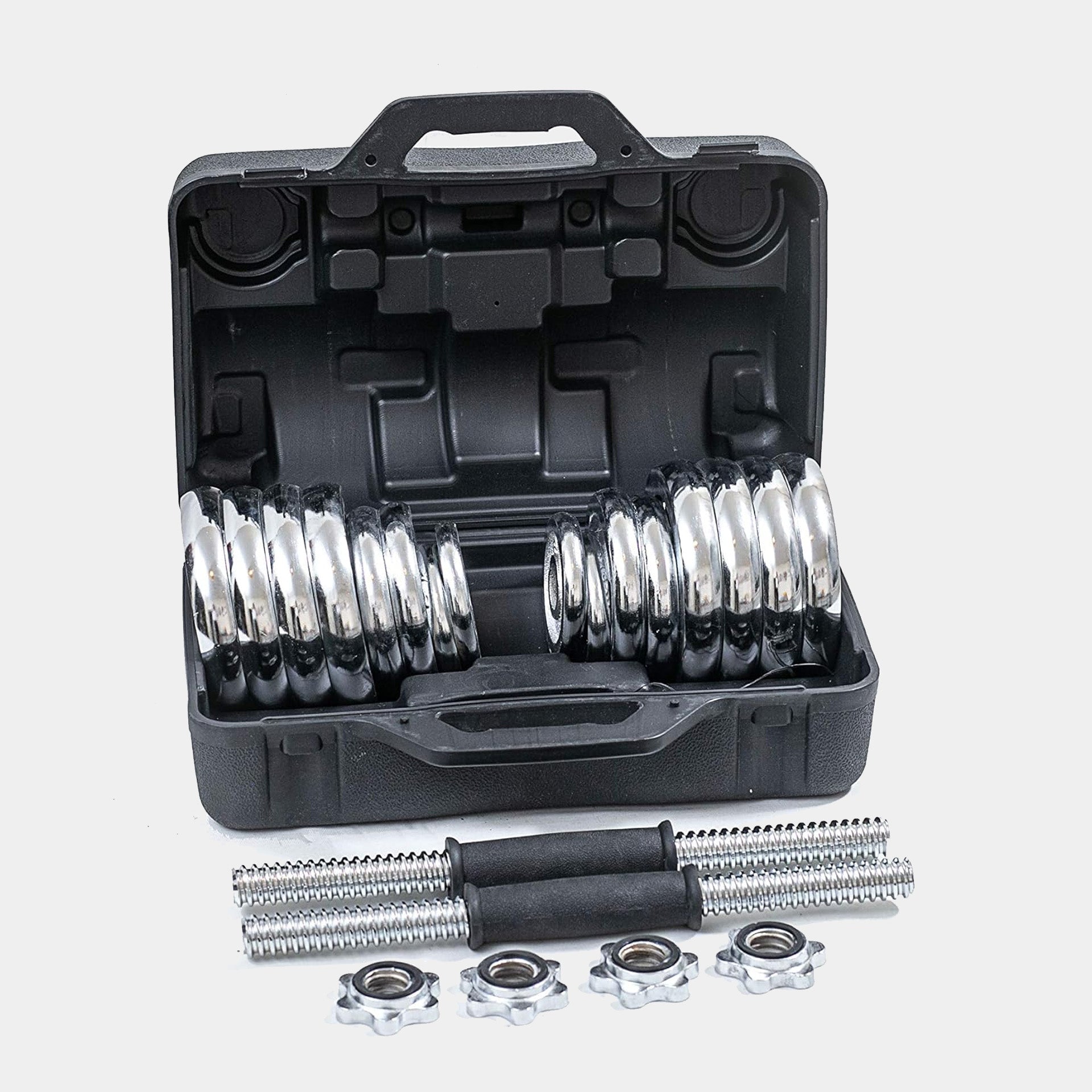 Haltères chromées 30KG avec mallette – Set fitness complet