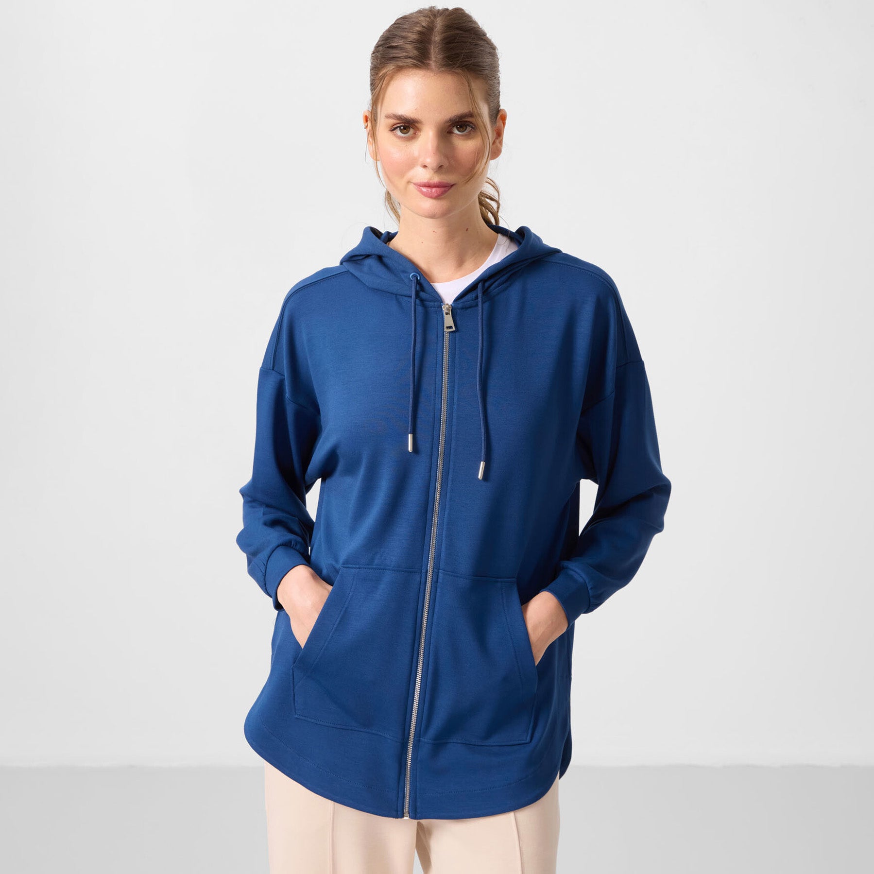 Sweat à Capuche Femme Zippé Oversize – Bleu