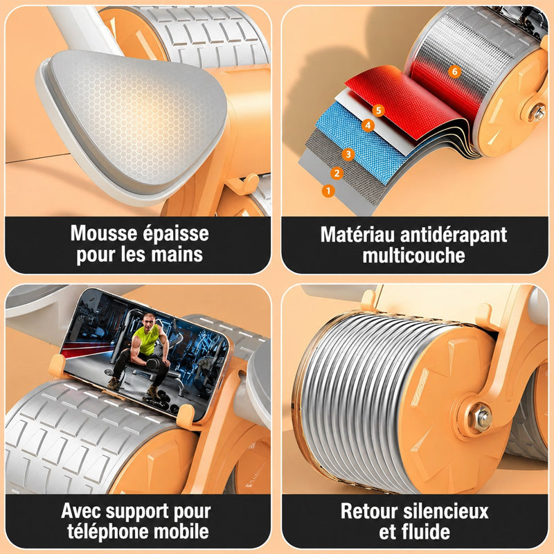 Roue abdominale à rebond automatique avec 4 coussinets pour coudes