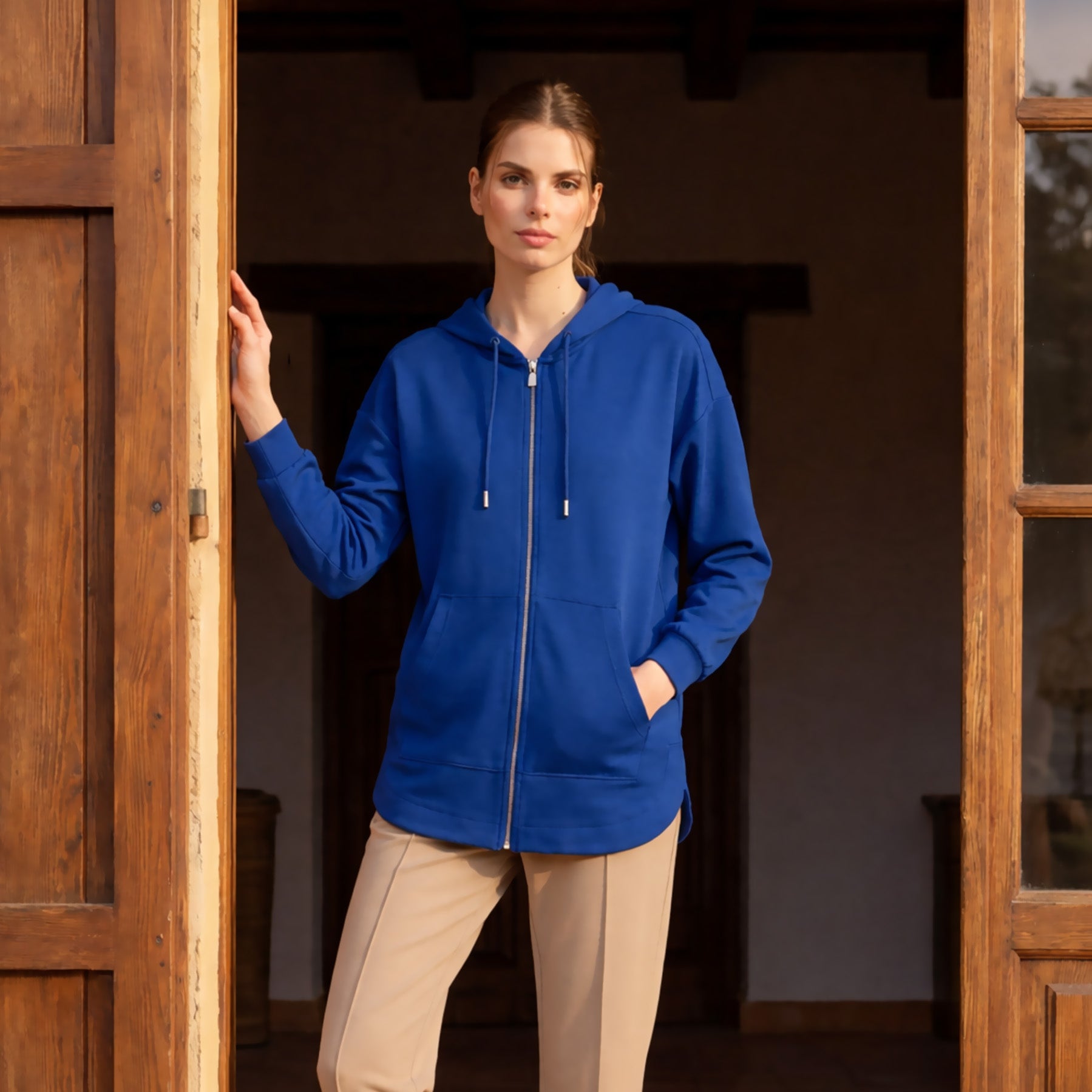 Sweat à Capuche Femme Zippé Oversize – Bleu