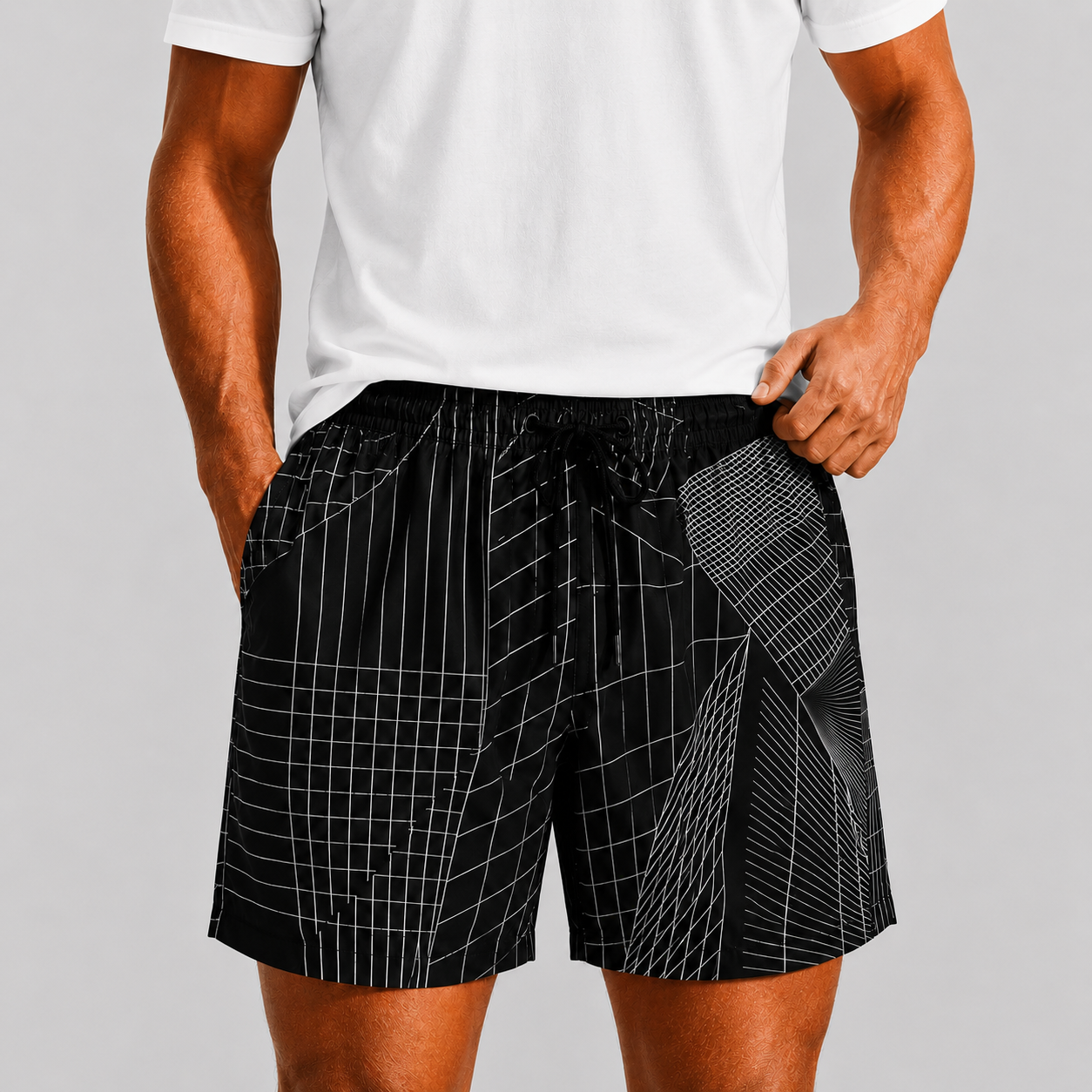 Short de Plage – Motif Graphique Noir & Blanc