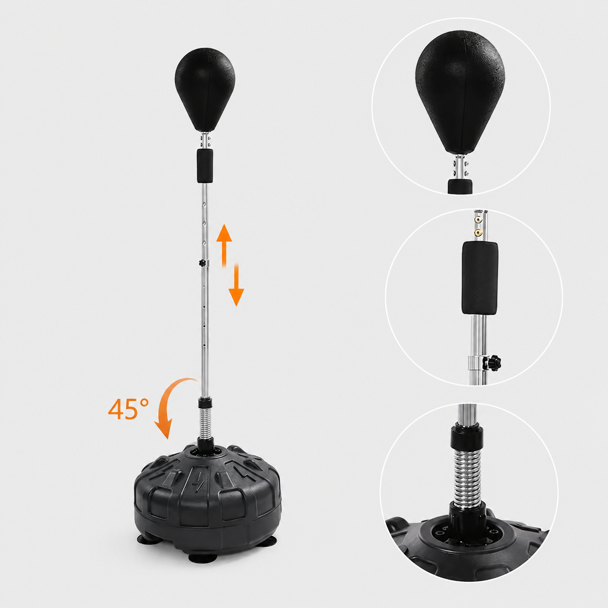 Punching Ball sur Pied Réglable avec Base à Ventouses – 120 à 160 cm