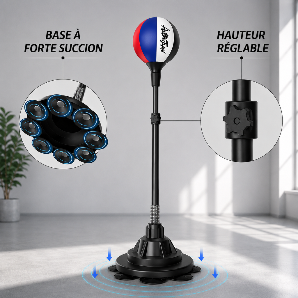 Sac de Frappe avec Support et Balle de Réflexe – Équipement de Boxe Professionnel