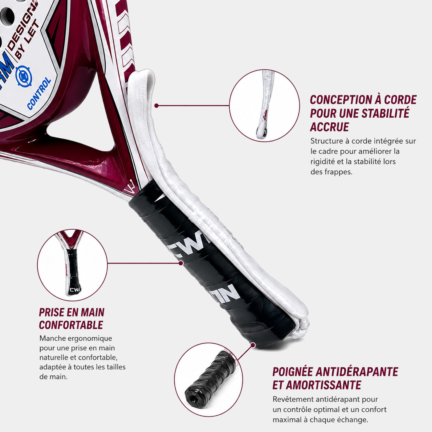 Raquette de Padel CWIN 4018 en Fibre de Carbone – Légère, Noyau EVA Memory Flex, Haute Performance